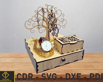 Laser Cut Wood Jewelry Box, Detachable Sections, Vector Files