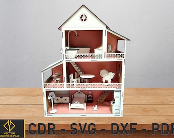 Laser Cut Dollhouse, Miniature Furniture, Playhouse