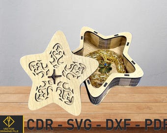 Laser Cut Star Wooden Box, Jewelry Storage