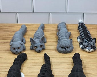Articulated 3D Printed Cat Flexi Fidget - Set #1 | 7 Adorable Varieties | Flexible Cat Fidget | 5" Collectible Pet Lover Gift