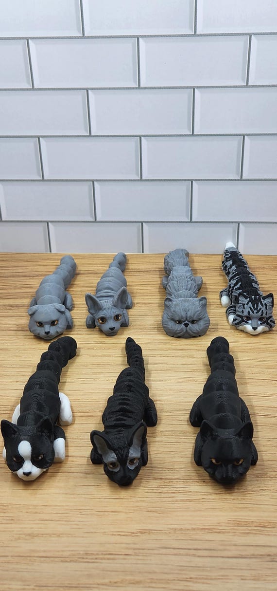 Articulated 3D Printed Cat Flexi Fidget - Set #1 | 7 Adorable Varieties | Flexible Cat Fidget | 5" Collectible Pet Lover Gift