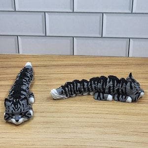 May include: Two gray and black tabby cats, one lying down and one curled up, on a wood surface. The text "Grey & Black Cat" is above the cats.