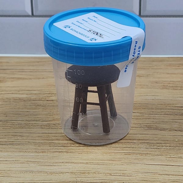 Stool Sample Gag Gift – Miniature 3D Printed Stool in Specimen Container – Poop Joke Gift – Office Humor – Medical Prank