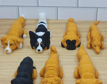 Articulated 3D Printed Dog Flexi Fidget - Set #6 | 7 Adorable Varieties | Flexible Dog Fidget | 5" Collectible Pet Lover Gift