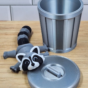 3D Printed Articulated Raccoon with Trash Can | Poseable Raccoon | Trash Panda Fidget | Cute Raccoon Desk Buddy