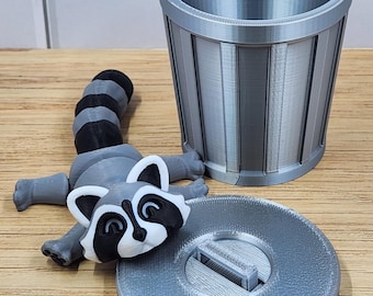 Raton laveur articulé imprimé en 3D avec poubelle | Raton laveur articulé | Poubelle Panda Fidget | Joli compagnon de bureau raton laveur