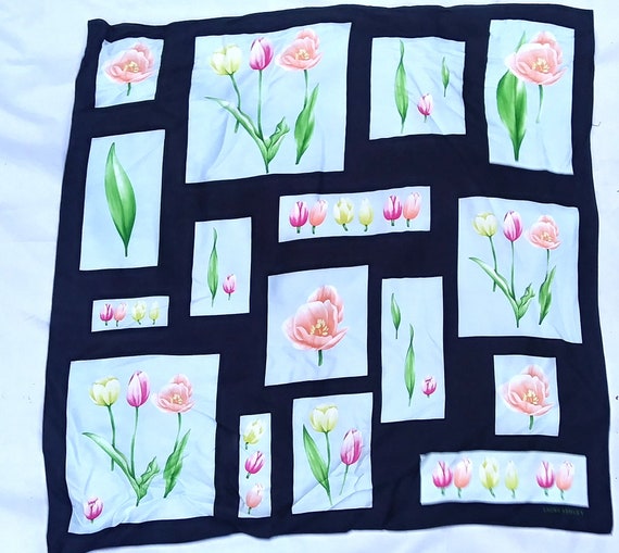 Vintage Laura Ashley Tulip Scarf Large Floral Pri… - image 3