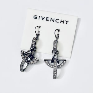 Classic Givenchy Hanging Earrings / Anthracite and Crystals / Designer Evening Fashion Jewellery
