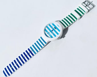 Lacoste Vintage Striped Sports Designer Watch Unworn - Green/Blue/White