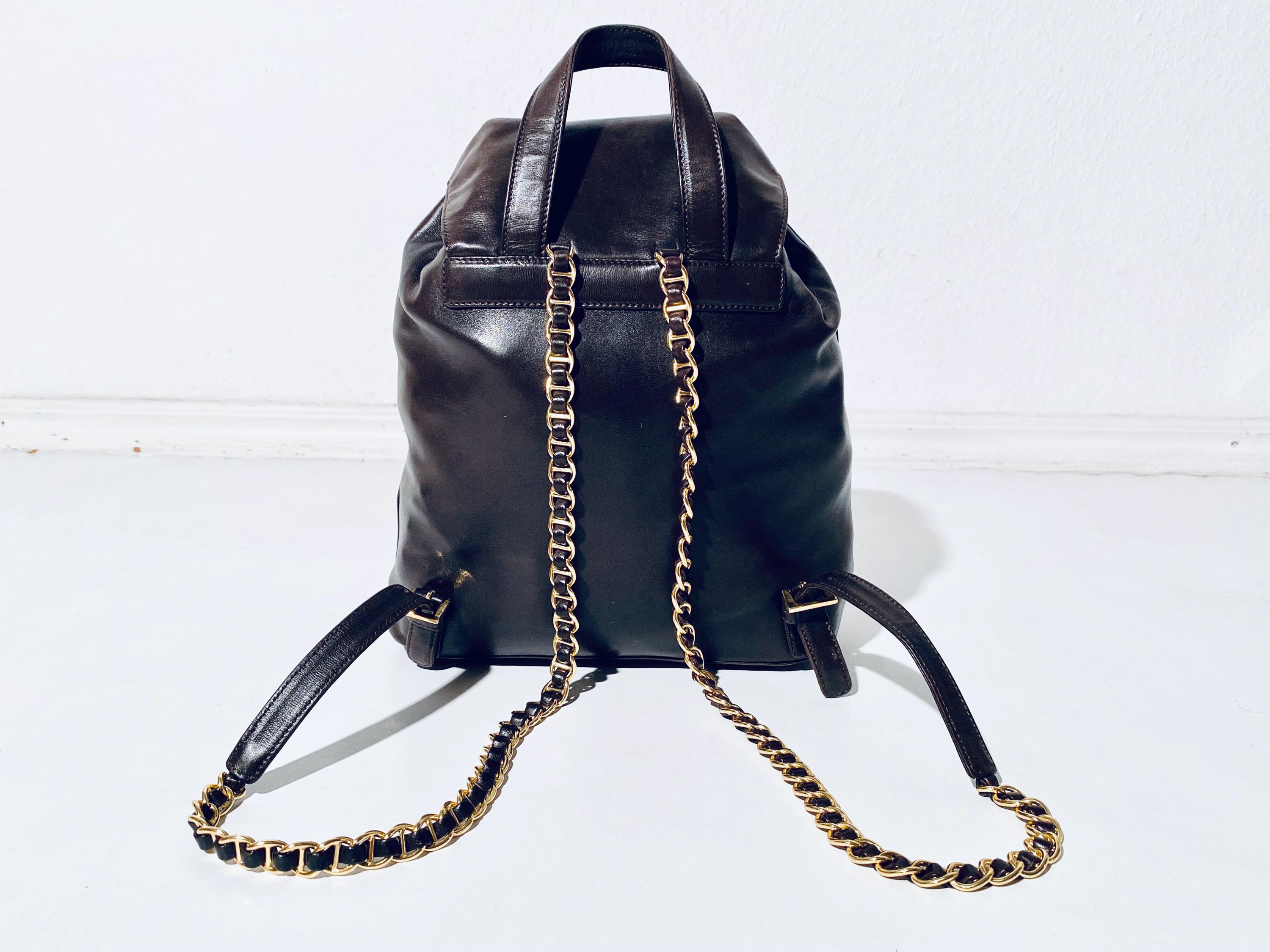 Prada Vintage Nappa Leather Catena Backpack Prada Leather Vintage Backpack Rucksack - Brown Lambskin  main image 4