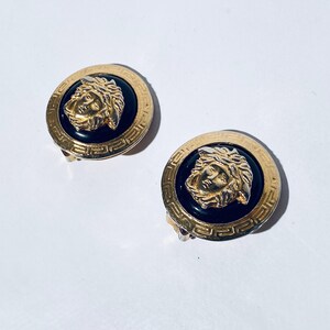 Gianni Versace 1980s Vintage Earclips Gold-Plated Medusa & Black