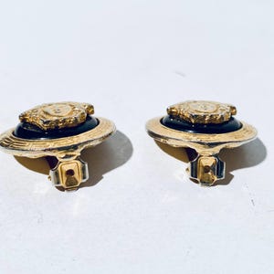 Gianni Versace 1980s Vintage Earclips Gold-Plated Medusa & Black