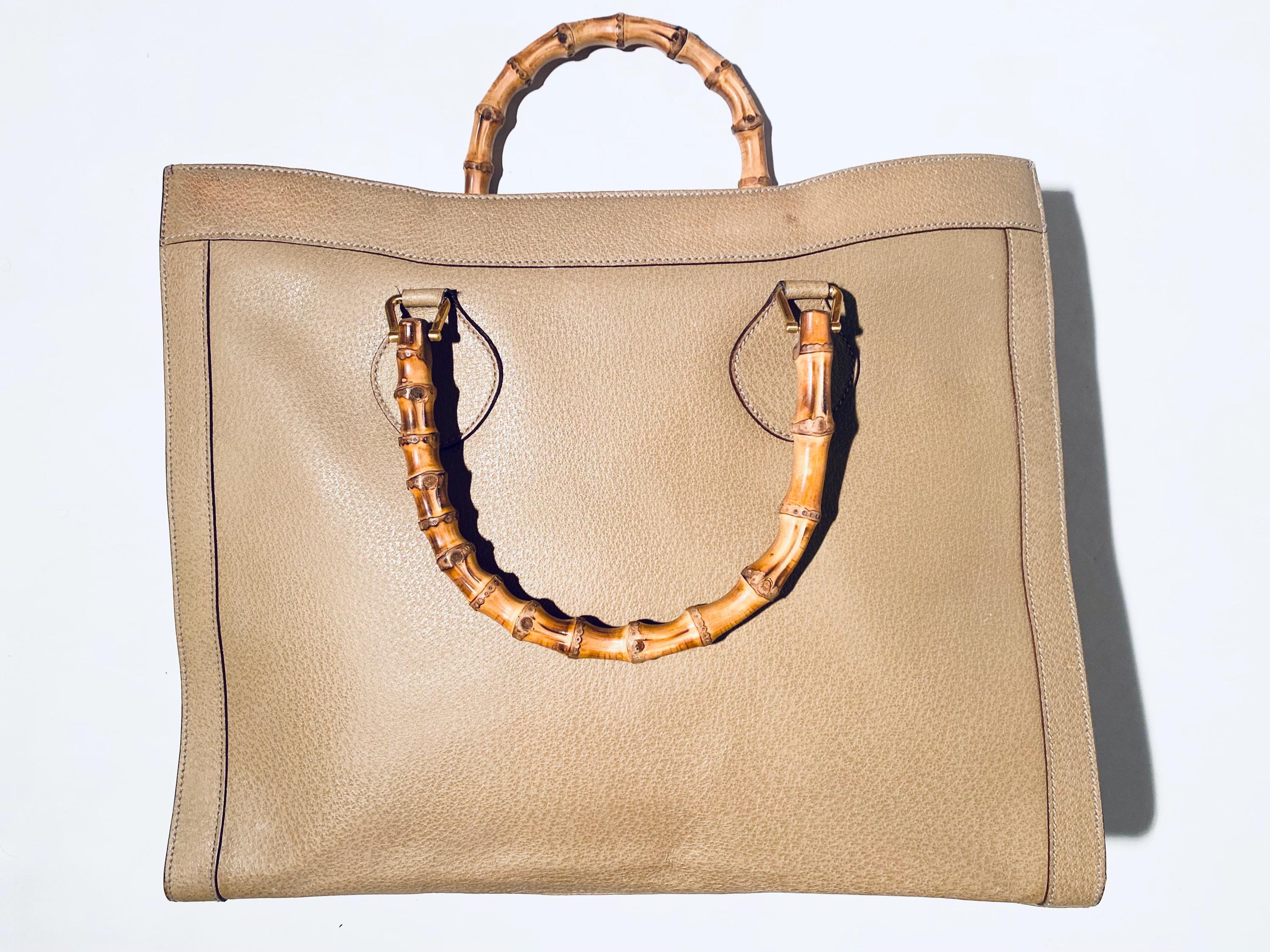 XL Vintage Gucci Diana Bamboo & Leather Handbag / Shopper Beige - Etsy
