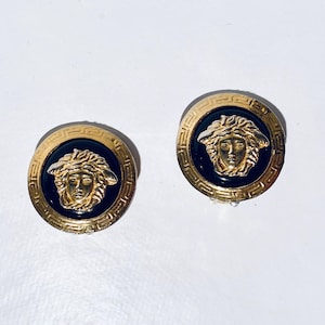 Gianni Versace 1980s Vintage Earclips Gold-Plated Medusa & Black
