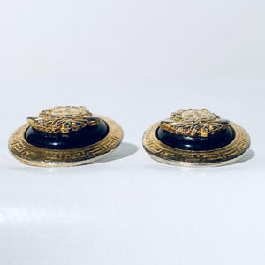 Gianni Versace 1980s Vintage Earclips Gold-Plated Medusa & Black