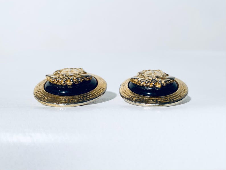 Gianni Versace 1980s Vintage Earclips Gold-Plated Medusa & Black