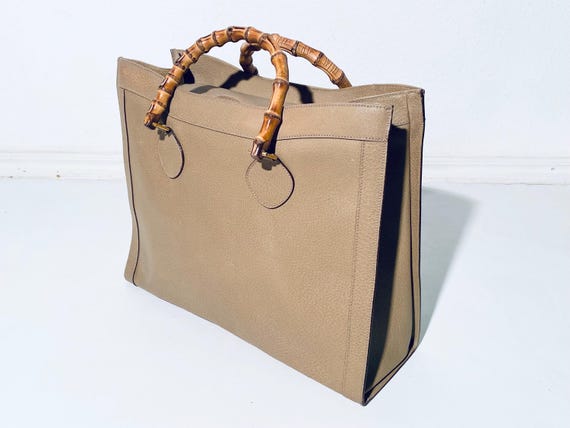 XL Vintage Gucci Diana Bamboo Leder Handtasche/ Shopper Beige