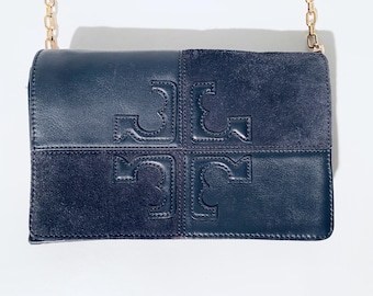 Tory Burch Natalie Blue Leather And Suede Crossbody Handbag