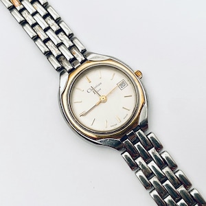 Christian Dior Vintage 1990s Silver & Gold Ladies Wrist Watch Quartz Switzerland