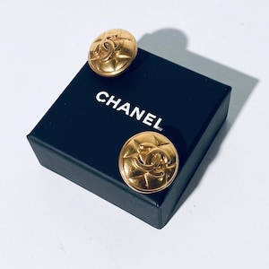 Vintage Chanel Earclips Gold-Plated Quilted Design Including Original Box