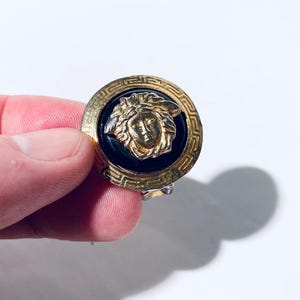 Gianni Versace 1980s Vintage Earclips Gold-Plated Medusa & Black