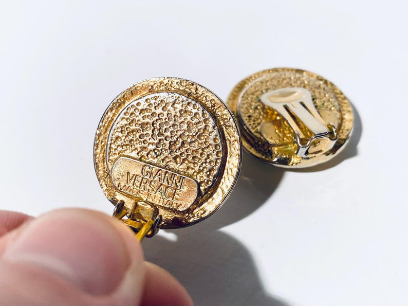 Gianni Versace 1980s Vintage Earclips Gold-Plated Medusa & Black
