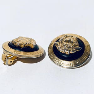 Gianni Versace 1980s Vintage Earclips Gold-Plated Medusa & Black