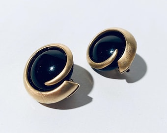 Pendientes vintage Oscar de la Renta redondos negros y dorados
