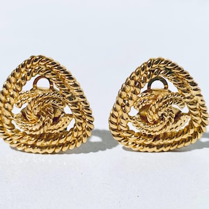 Vintage Chanel Earclips Gold-Plated Rope Design Including Original Box