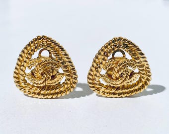 Pendientes vintage Chanel con diseño de cuerda bañados en oro, incluye caja original
