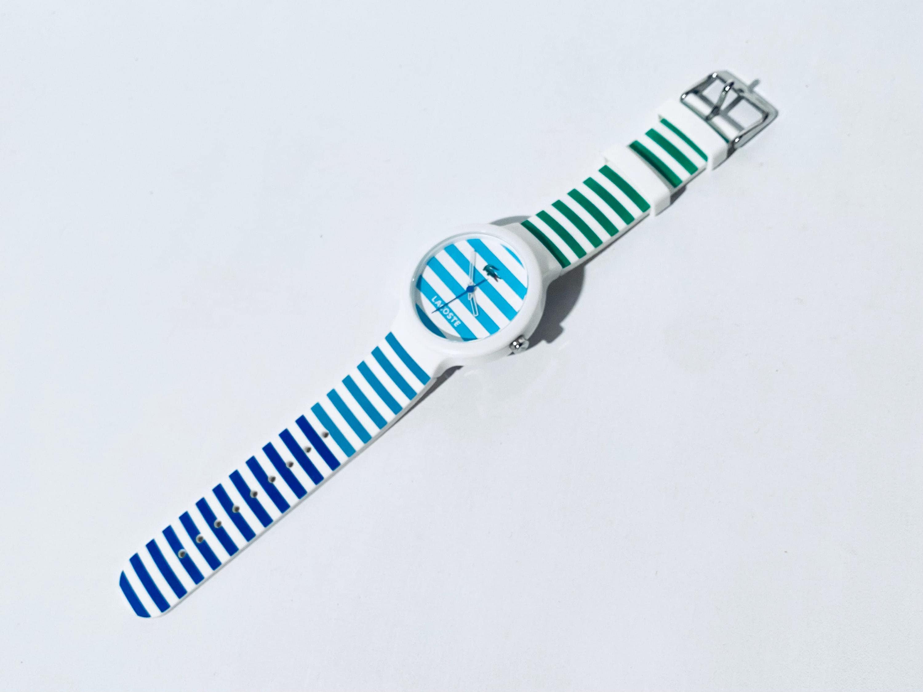 NIB LACOSTE Orange+White striped women’s wrist watch UM Miami hurricanes colors Lacoste.12.12 x Netflix Sex Education 3 Hands Silicone Watch  main image 2