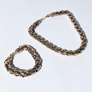 Christian Dior Vintage Chunky Gold Plated Necklace And Bracelet Set With Original Pouch