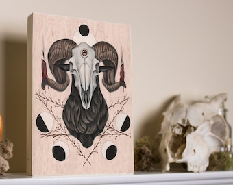 Goat Skull 5x7 Fine Art Giclee Print on Wood