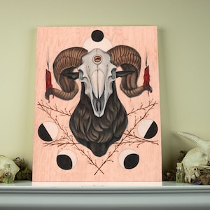 Czaszka kozy 11x14 Fine Art Giclee Print na drewnie