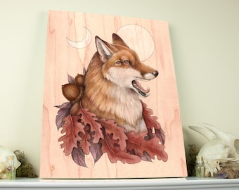 Autumnal Fox 11x14 Fine Art Giclee Print on Wood