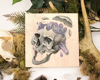 Laughing Skull 6x6 Fine Art Giclee Print on Wood