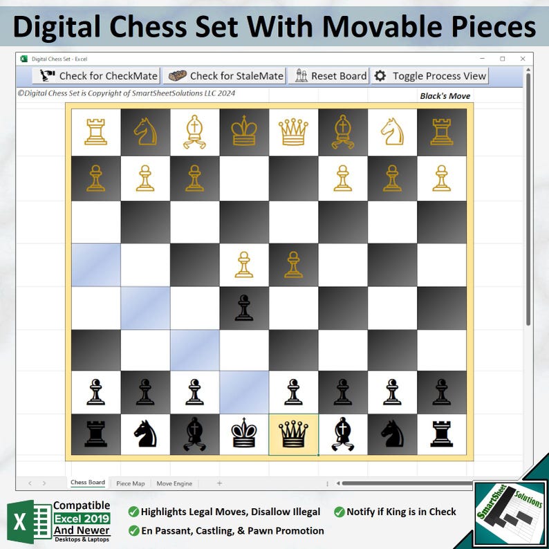 Digital Chess Set | Excel Chess - Etsy