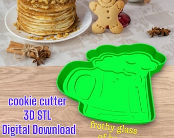 STL Cookie Cutter File, Digital Download of Cookie Cutter STL,  cookie cutter with bootle of beer face