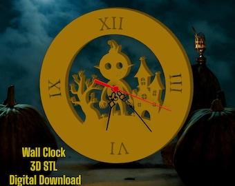 Wall Clock 3D Stl File For 3D Printer, Hallowen Background Wall Clock, Roman Numerals clock