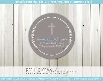 120 self-sticking labels with FREE U.S Religious Baptism Holy Communion Shipping Cross with Leaves Return Address Labels