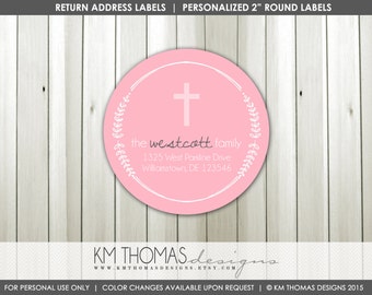120 self-sticking labels with FREE U.S Religious Baptism Holy Communion Shipping Cross with Leaves Return Address Labels