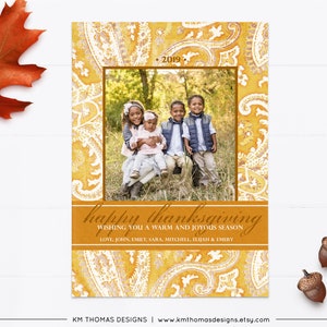 Cartão de Ação de Graças para impressão com foto, cartão fotográfico Orange Paisley Fall, FA107