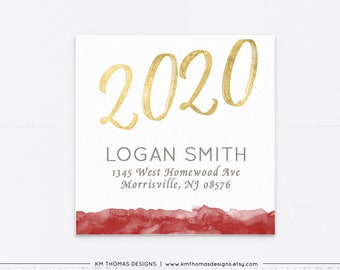 Class of 2024 Return Address Label Printable, Red and Gold Mailing Label, GR113