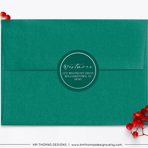 Personalized Return Address Sticker Round, Holiday Address Label Printable, Christmas Return Mailing Label Green, WH126 image 5