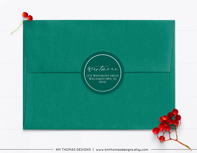 Personalized Return Address Sticker Round, Holiday Address Label Printable, Christmas Return Mailing Label Green, WH126 image 5