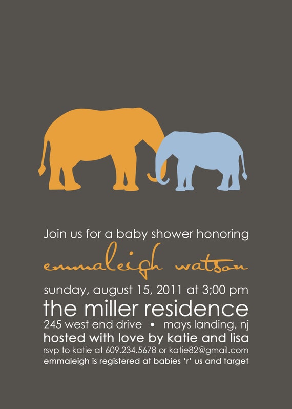 Elephant Baby Shower Invitation - Boy Baby Shower Invite - Modern Printable Baby Shower Invitation - Orange Blue Elephants - SH101 Il_570xn