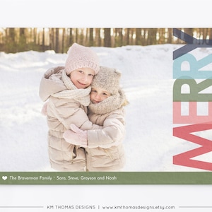Tarjeta navideña imprimible con foto, Tarjeta fotográfica navideña verde Feliz, WH108