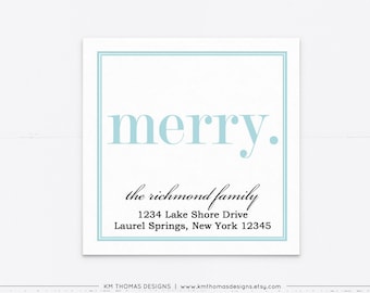 Merry Christmas Address Label Blue, Holiday Return Mailing Label Printable, WH107