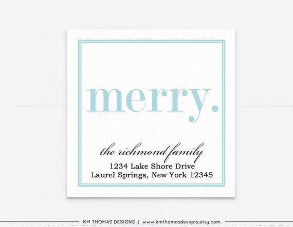 Merry Christmas Address Label Blue, Holiday Return Mailing Label Printable, WH107 Il_570xn