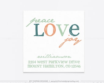 Peace Love Joy Return Address Label, Square Christmas Address Label, Holiday Mailing Label Sticker Printable, WH190